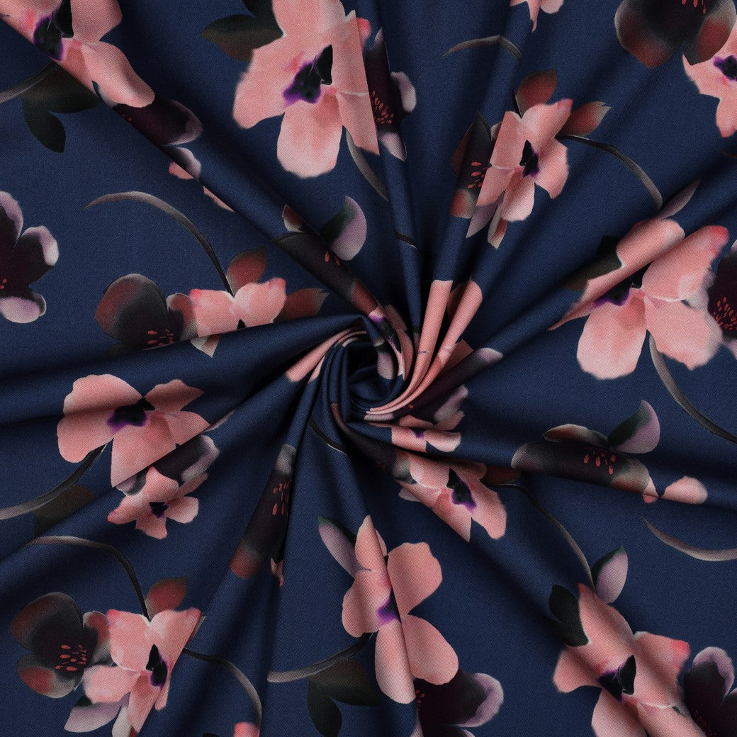 Rosella Stretch digital Blumen blau