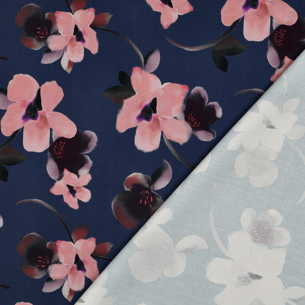 Rosella Stretch digital Blumen blau