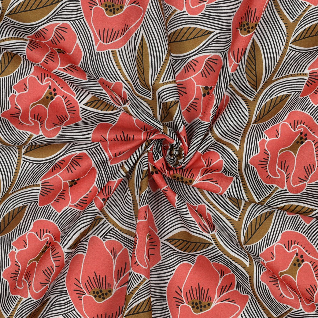 Bald erhältlich - Baumwolle Voile Blumen koralle