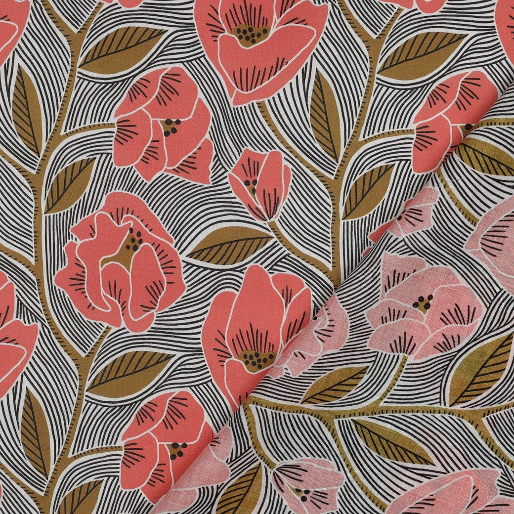 Bald erhältlich - Baumwolle Voile Blumen koralle