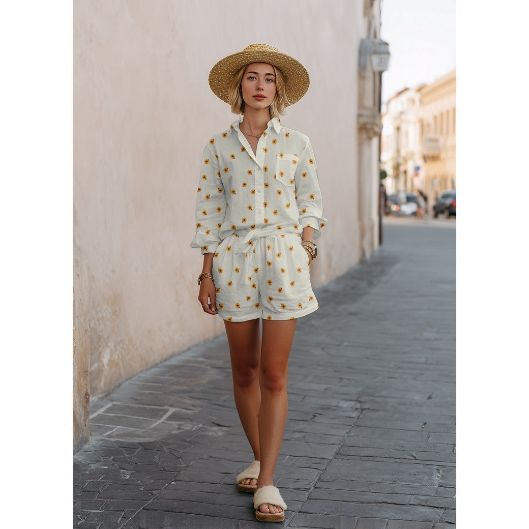 Bald erhältlich - Double Gauze Musselin Sonnenblumen bestickt natural