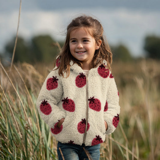 Bald erhältlich - Teddystoff Erdbeeren ecru