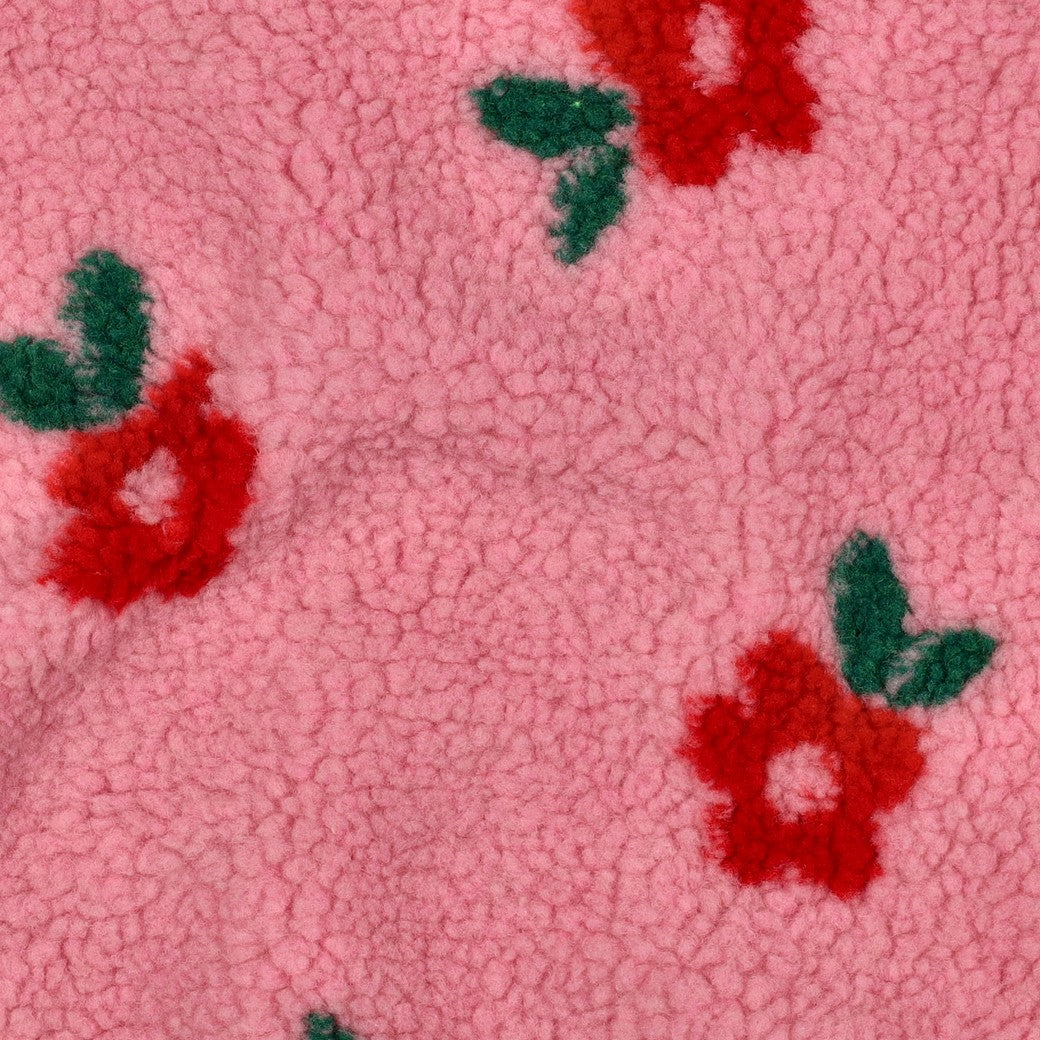 Teddystoff Jacquard Blumen rosa rot