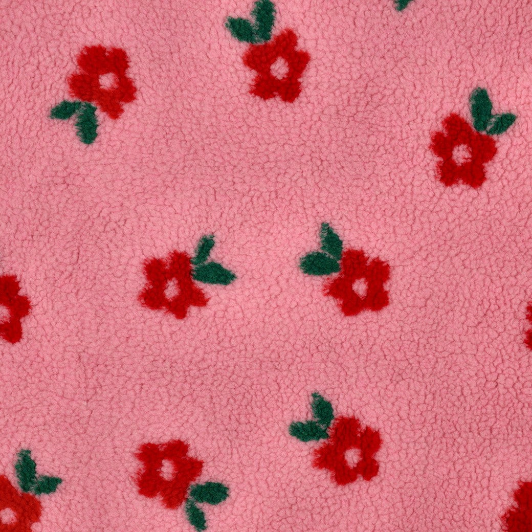 Teddystoff Jacquard Blumen rosa rot