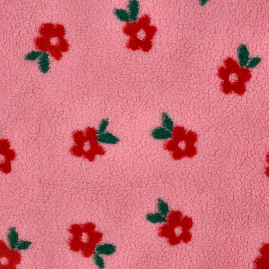 Teddystoff Jacquard Blumen rosa rot