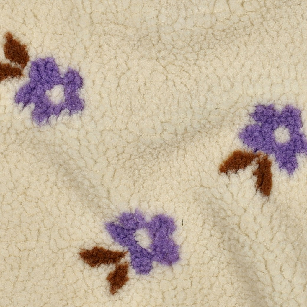 Teddystoff Jacquard Blumen ecru flieder - Poppy Magazin