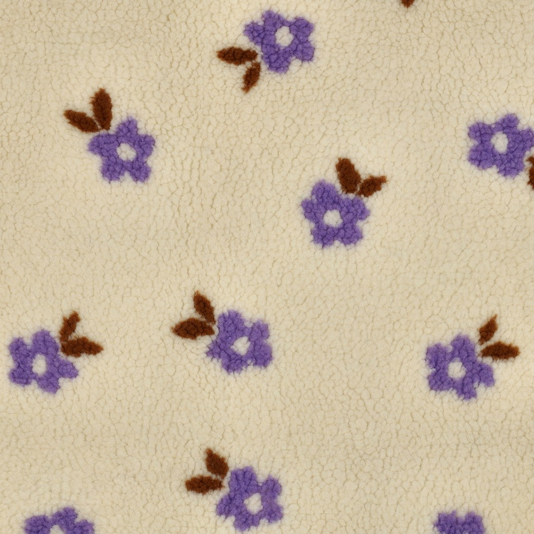 Teddystoff Jacquard Blumen ecru flieder - Poppy Magazin