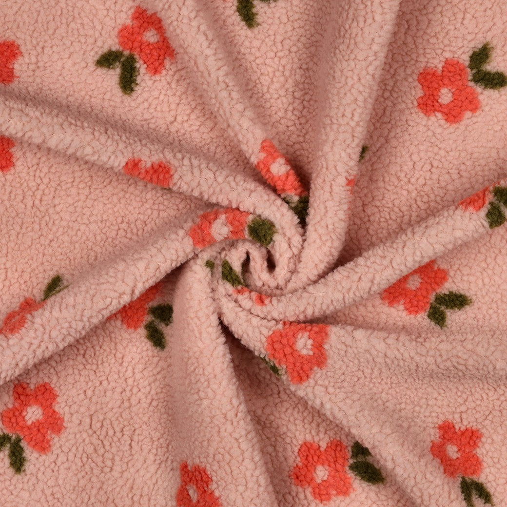 Teddystoff Jacquard Blumen hellrosa lachs