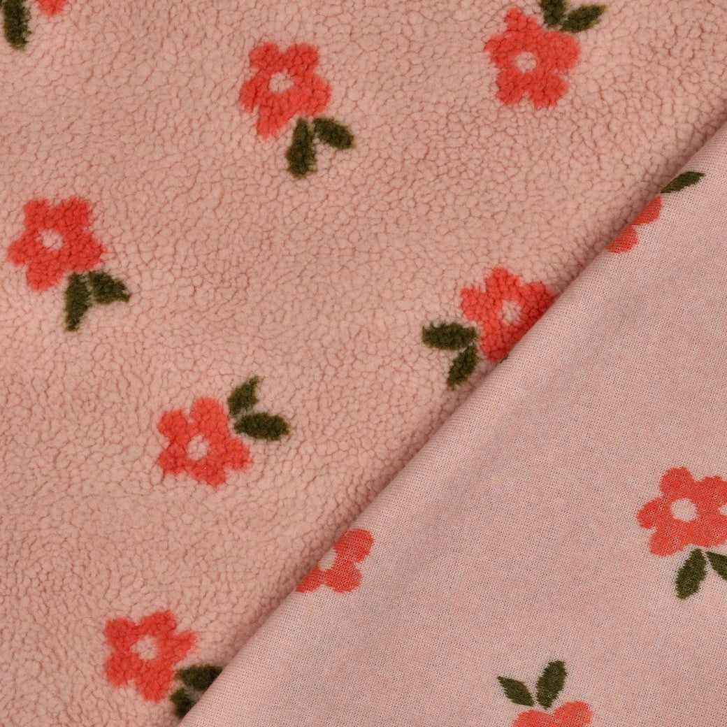 Teddystoff Jacquard Blumen hellrosa lachs