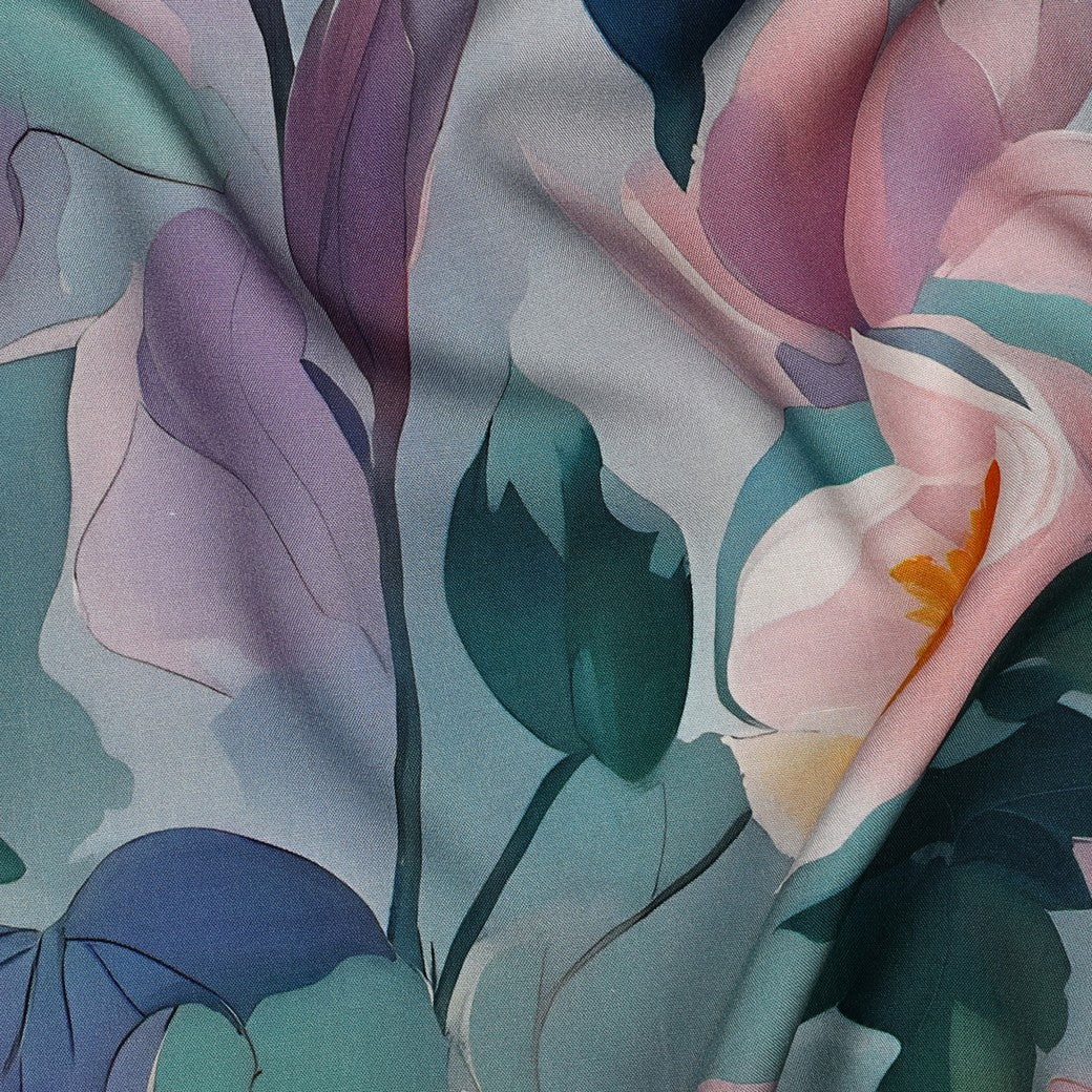 Bald erhältlich - Viskose Bluse digital Blumen blau