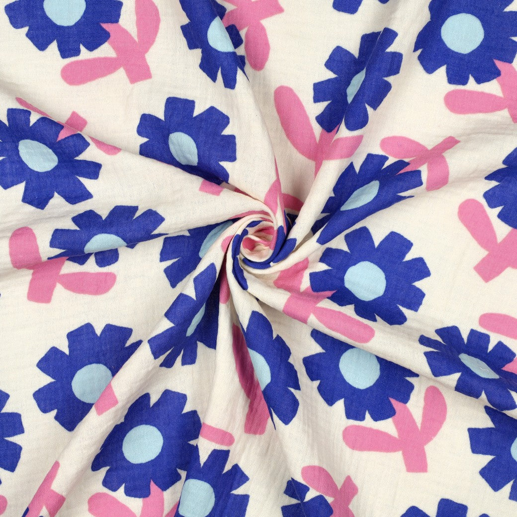 Musselin Bio Blumen by Jennifer Bouron natur blau