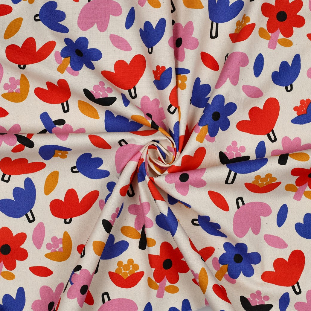 Baumwolle Bio Blumen by Jennifer Bouron natur blau rot