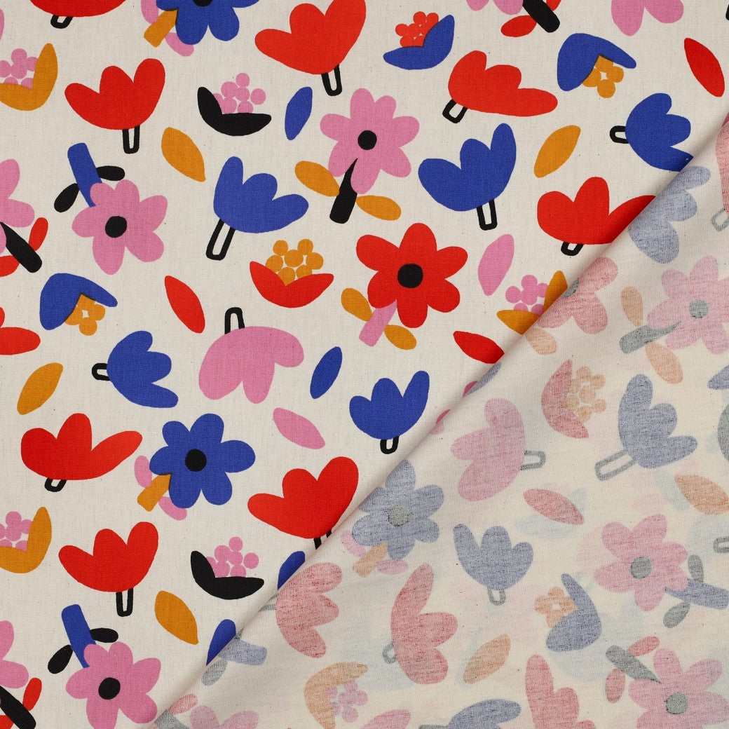 Baumwolle Bio Blumen by Jennifer Bouron natur blau rot