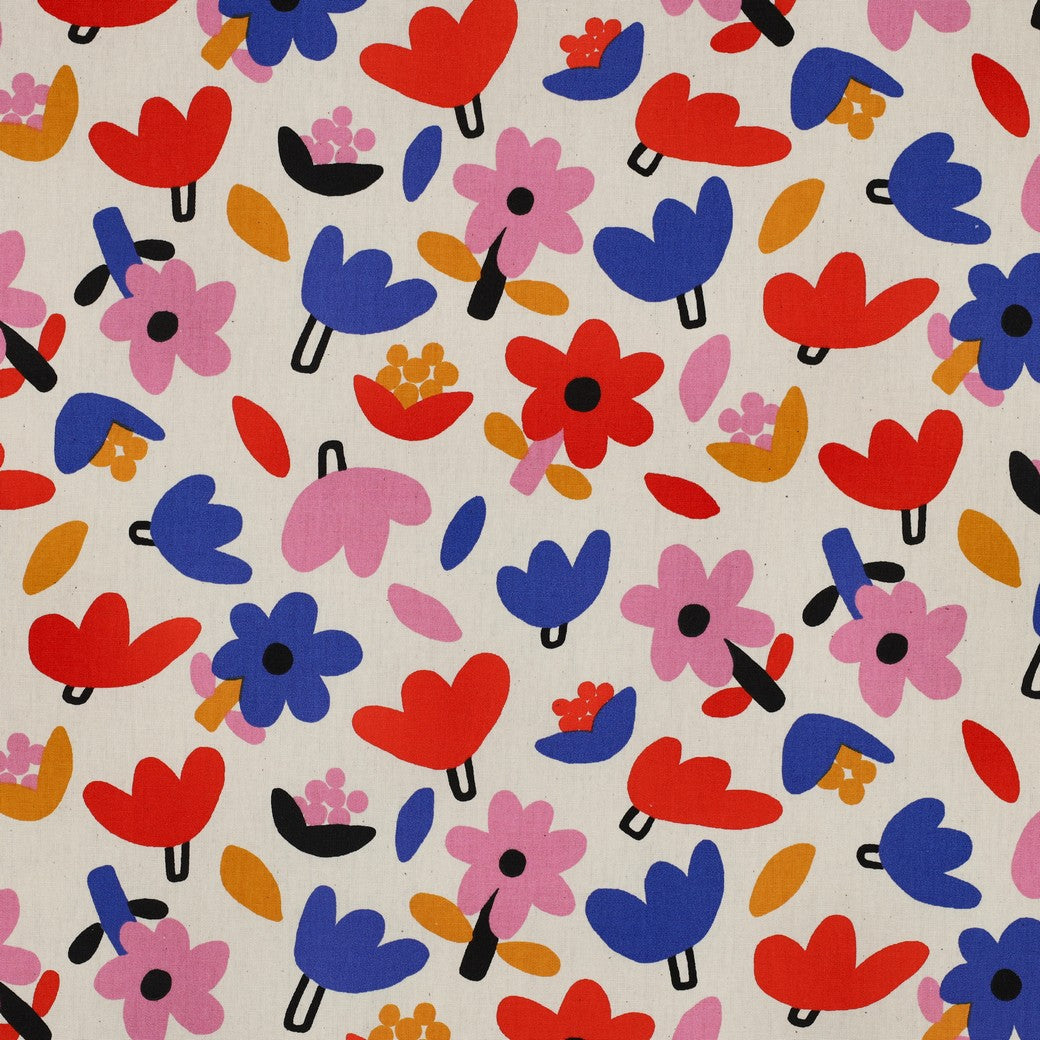 Baumwolle Bio Blumen by Jennifer Bouron natur blau rot