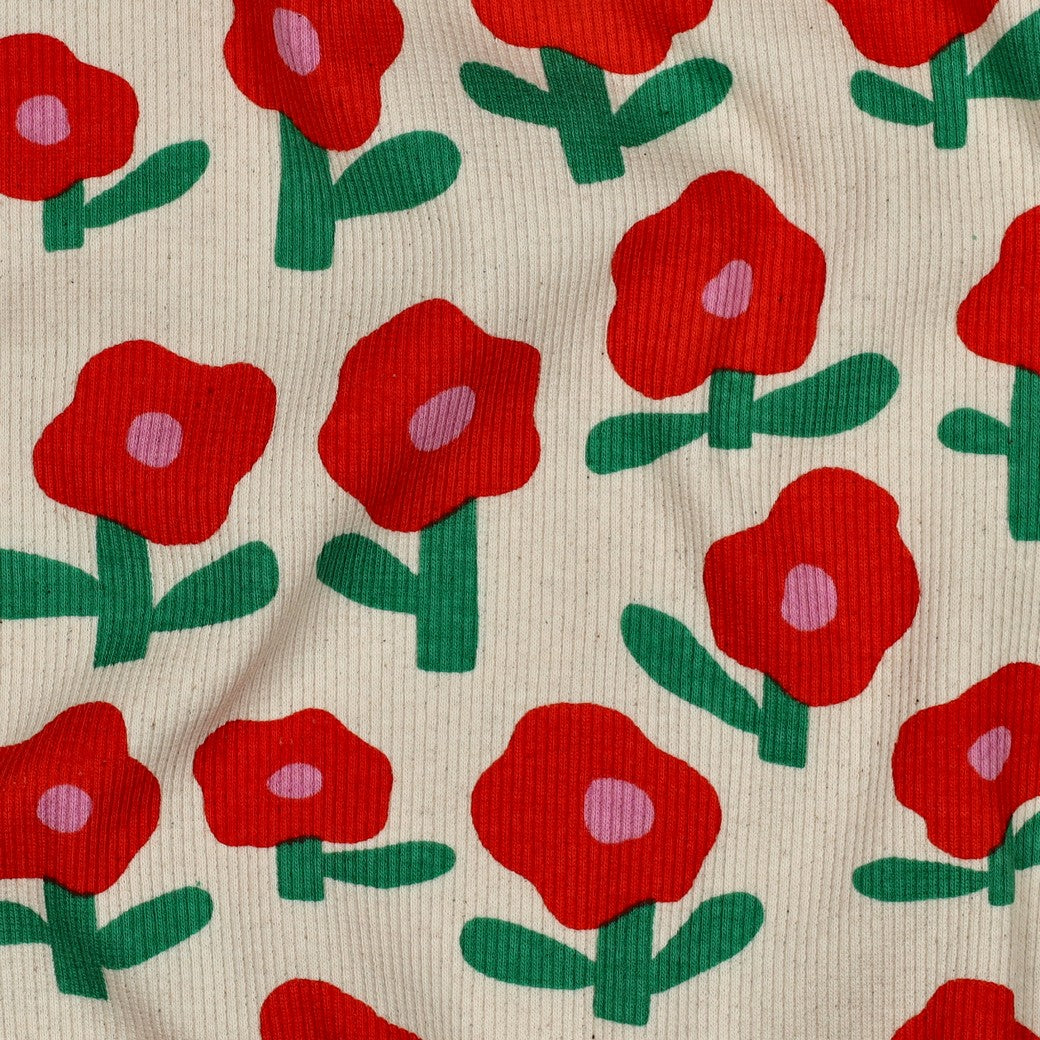 Jersey Rippenjersey Bio Blumen by Jennifer Bouron natur orange