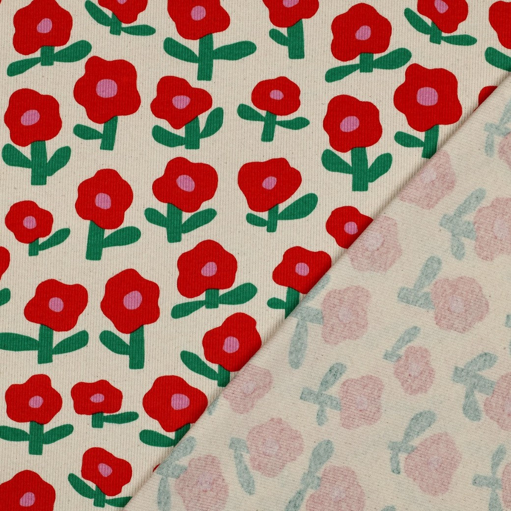 Jersey Rippenjersey Bio Blumen by Jennifer Bouron natur orange