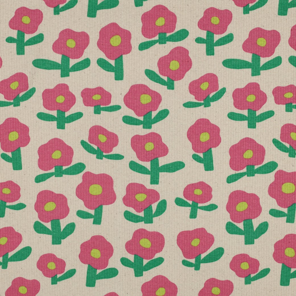Jersey Rippenjersey Bio Blumen by Jennifer Bouron natur rosa grün