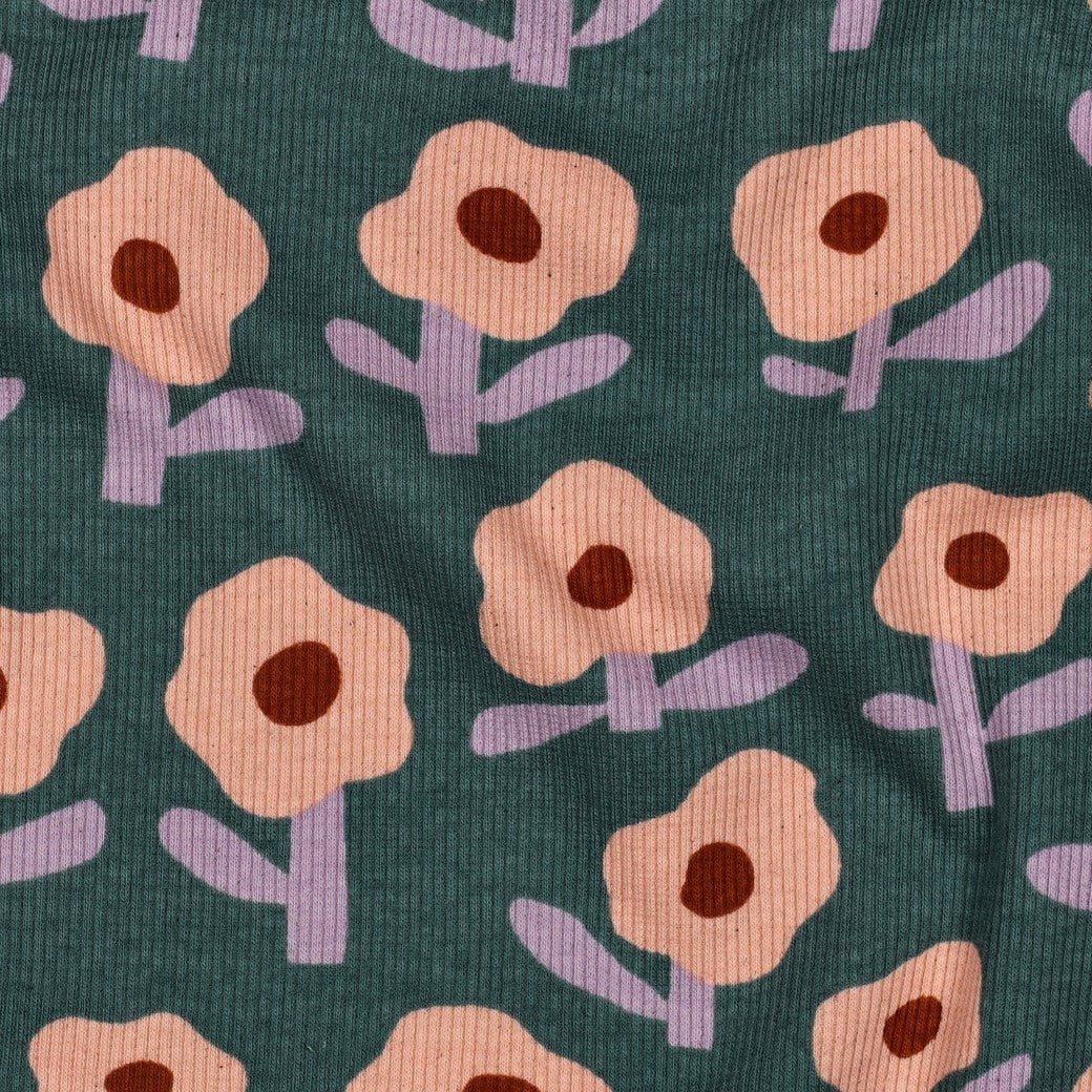 Jersey Rippenjersey Bio Blumen by Jennifer Bouron grün pfirsich