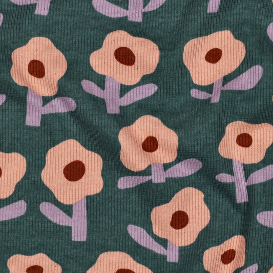 Jersey Rippenjersey Bio Blumen by Jennifer Bouron grün pfirsich