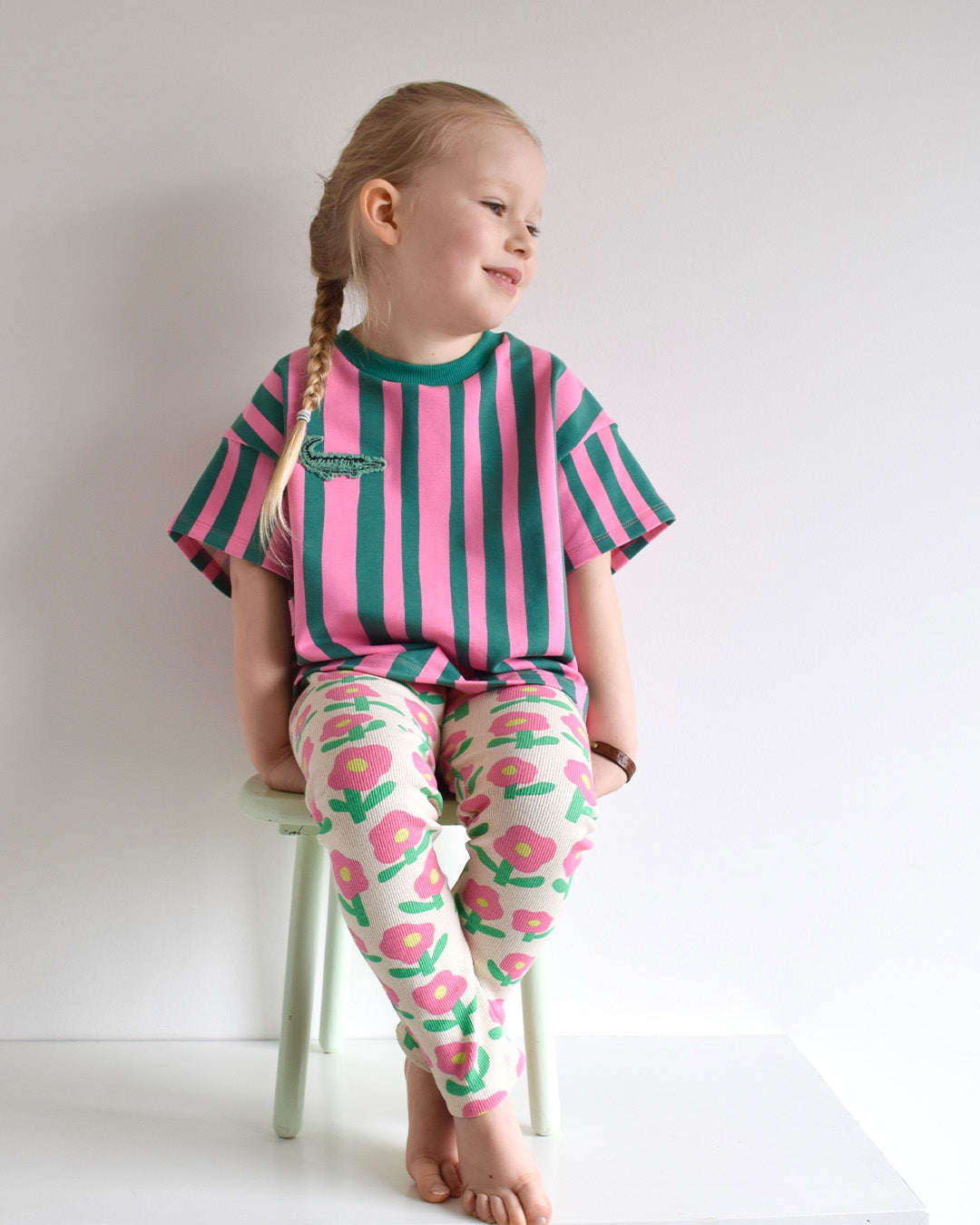 Jersey Rippenjersey Bio Blumen by Jennifer Bouron grün pfirsich