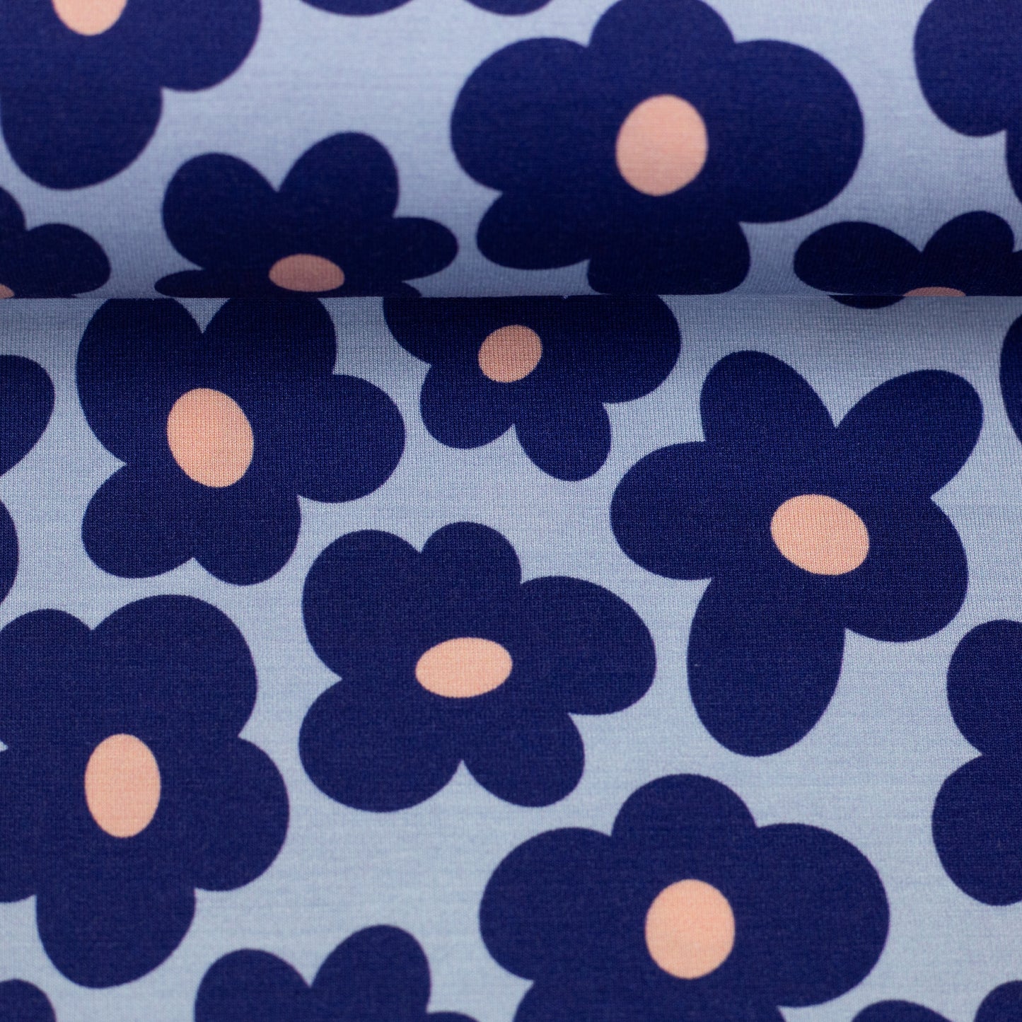 Viskosejersey Happy Flowers by cherry hellblau dunkelblau