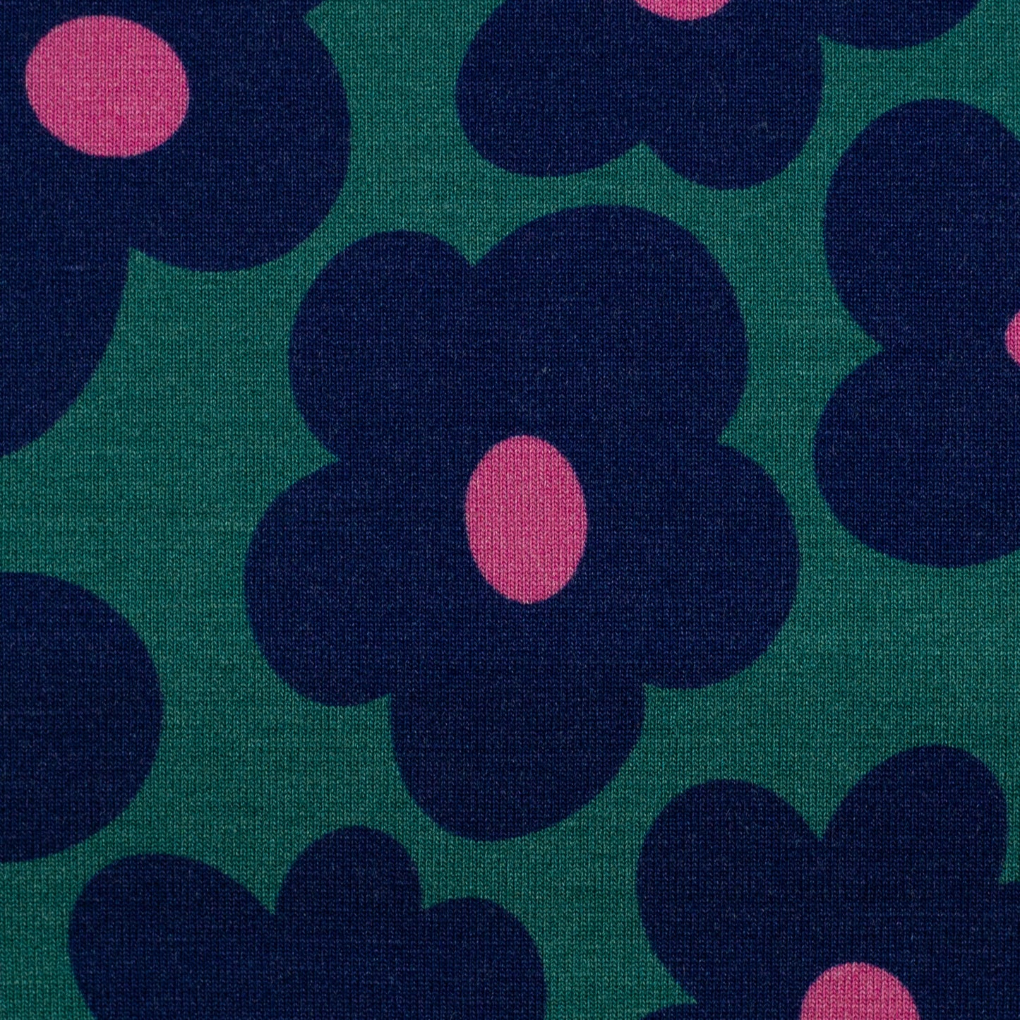 Viskosejersey Happy Flowers by cherry smaragd dunkelblau pink