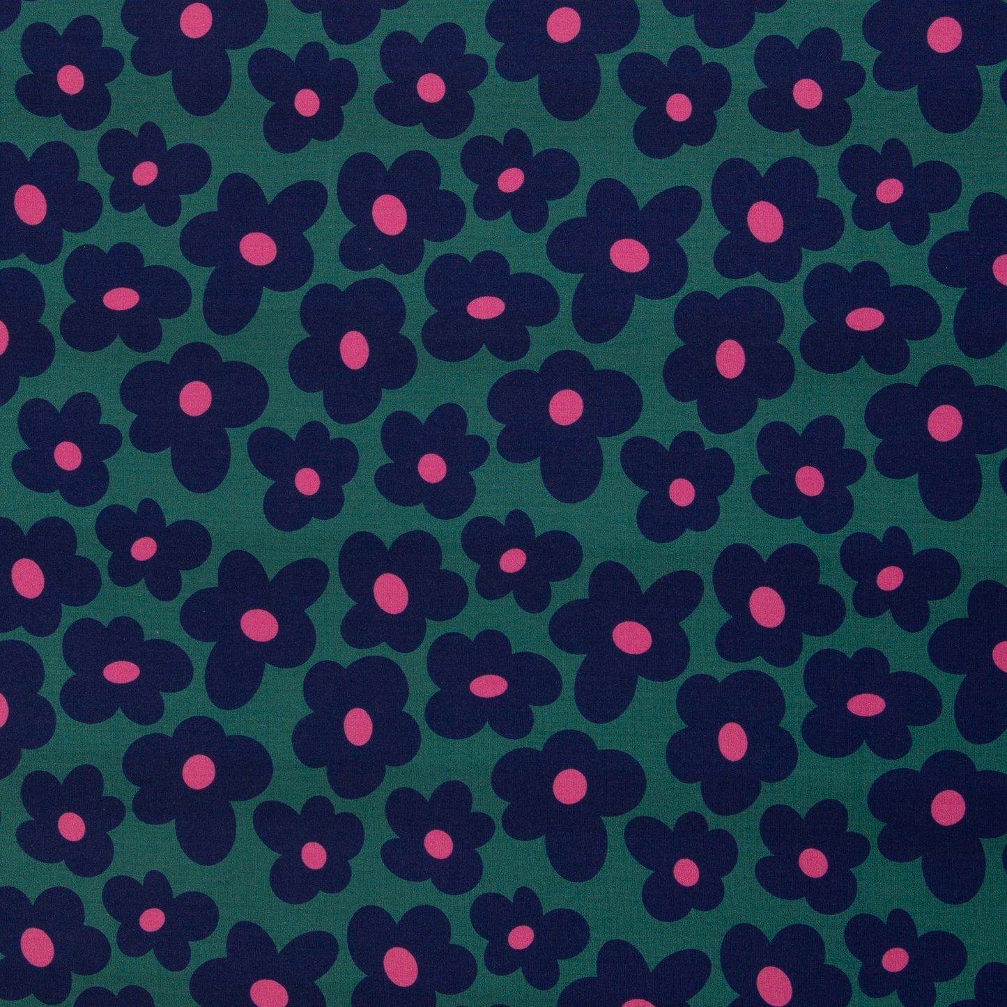Viskosejersey Happy Flowers by cherry smaragd dunkelblau pink