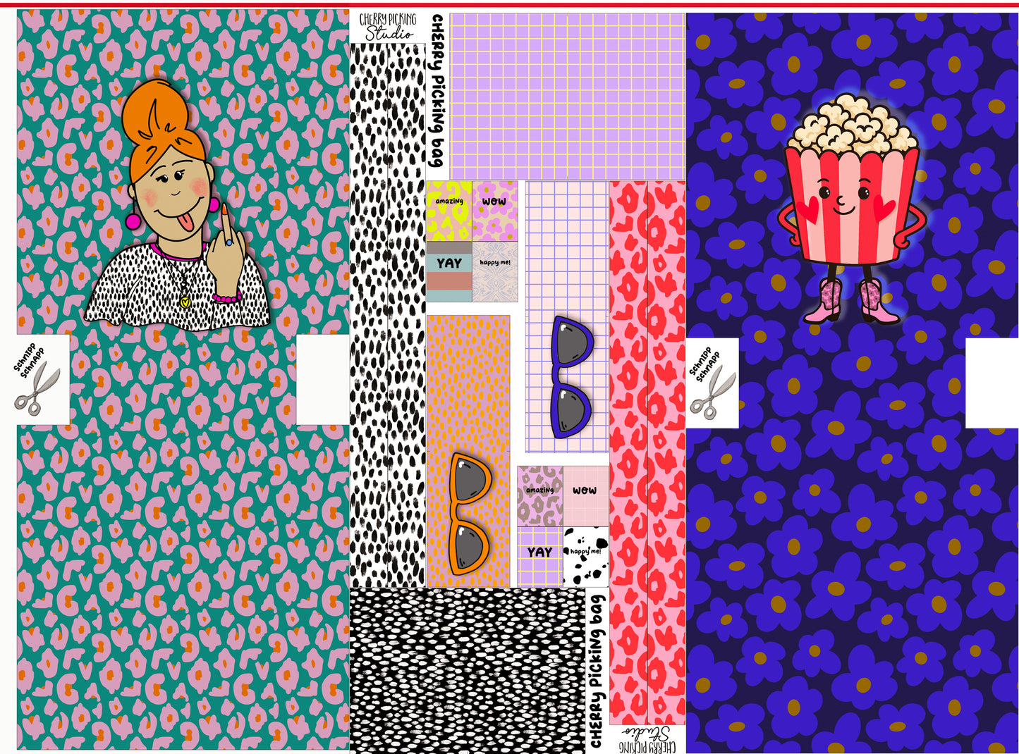 Cherry Picking Taschenpanel freches Mädchen/ Popcorn Canvas