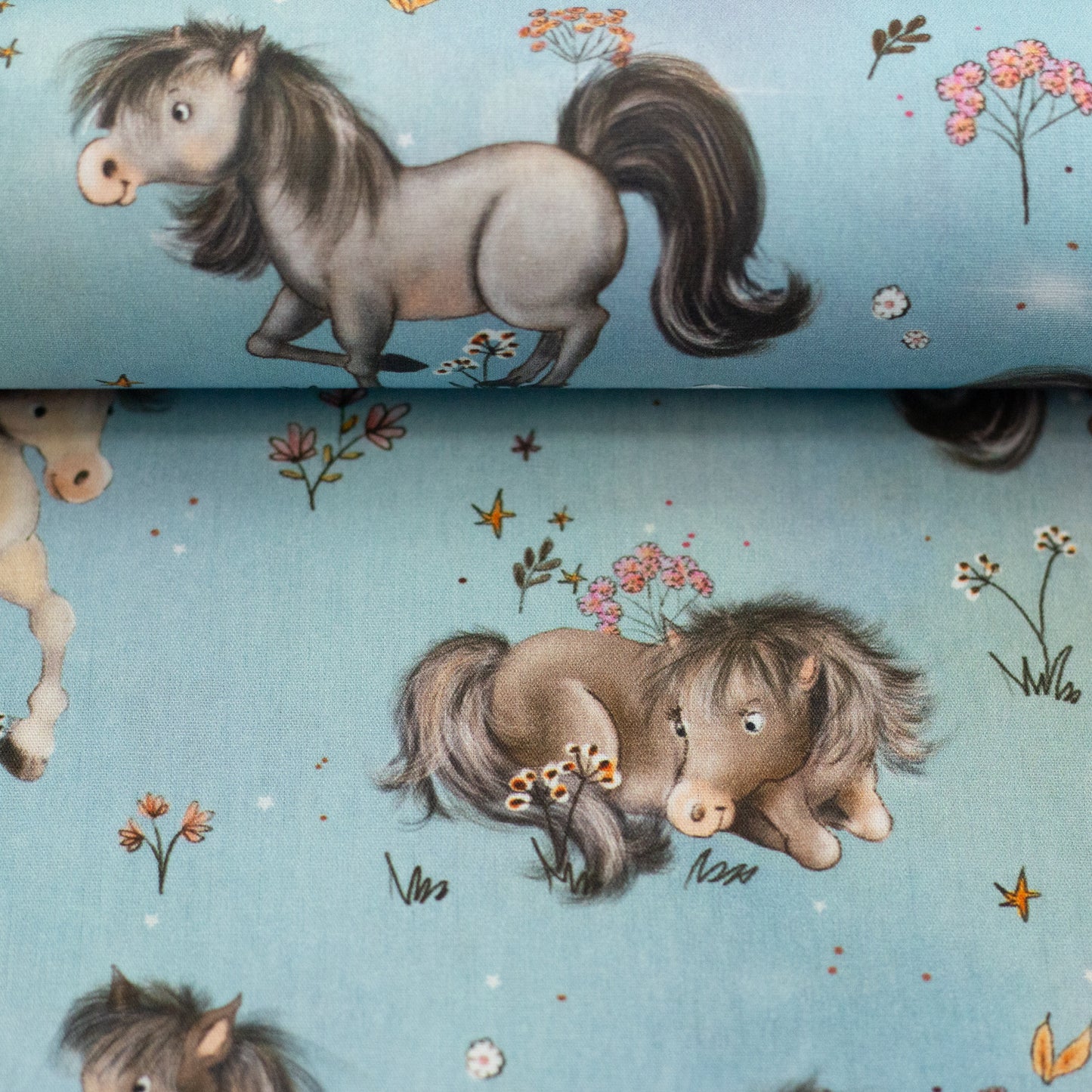 Baumwolle Traumpferde Ponys blau