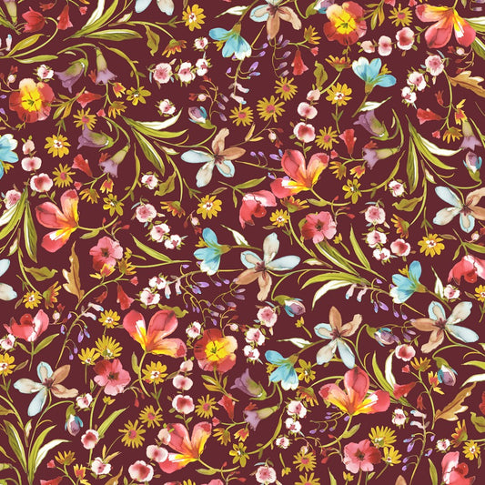 Jersey Viskose digital Flowers weinrot