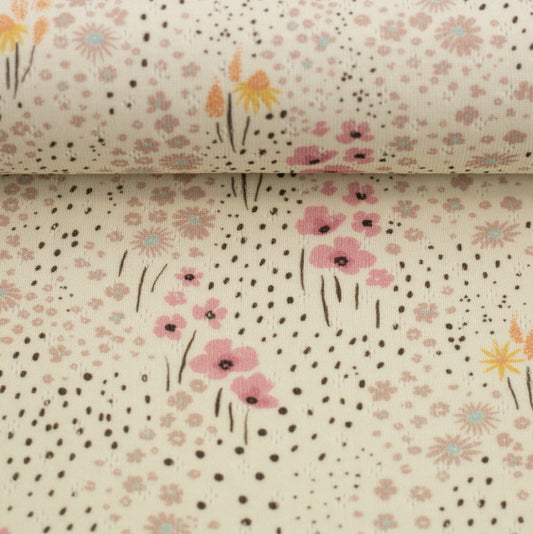 Jersey Lochstrick Alva Blumen natural