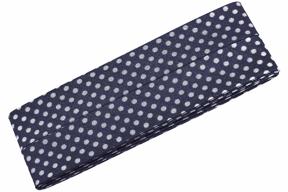 Baumwoll Schrägband gefalzt 40/20 Dots dunkelblau