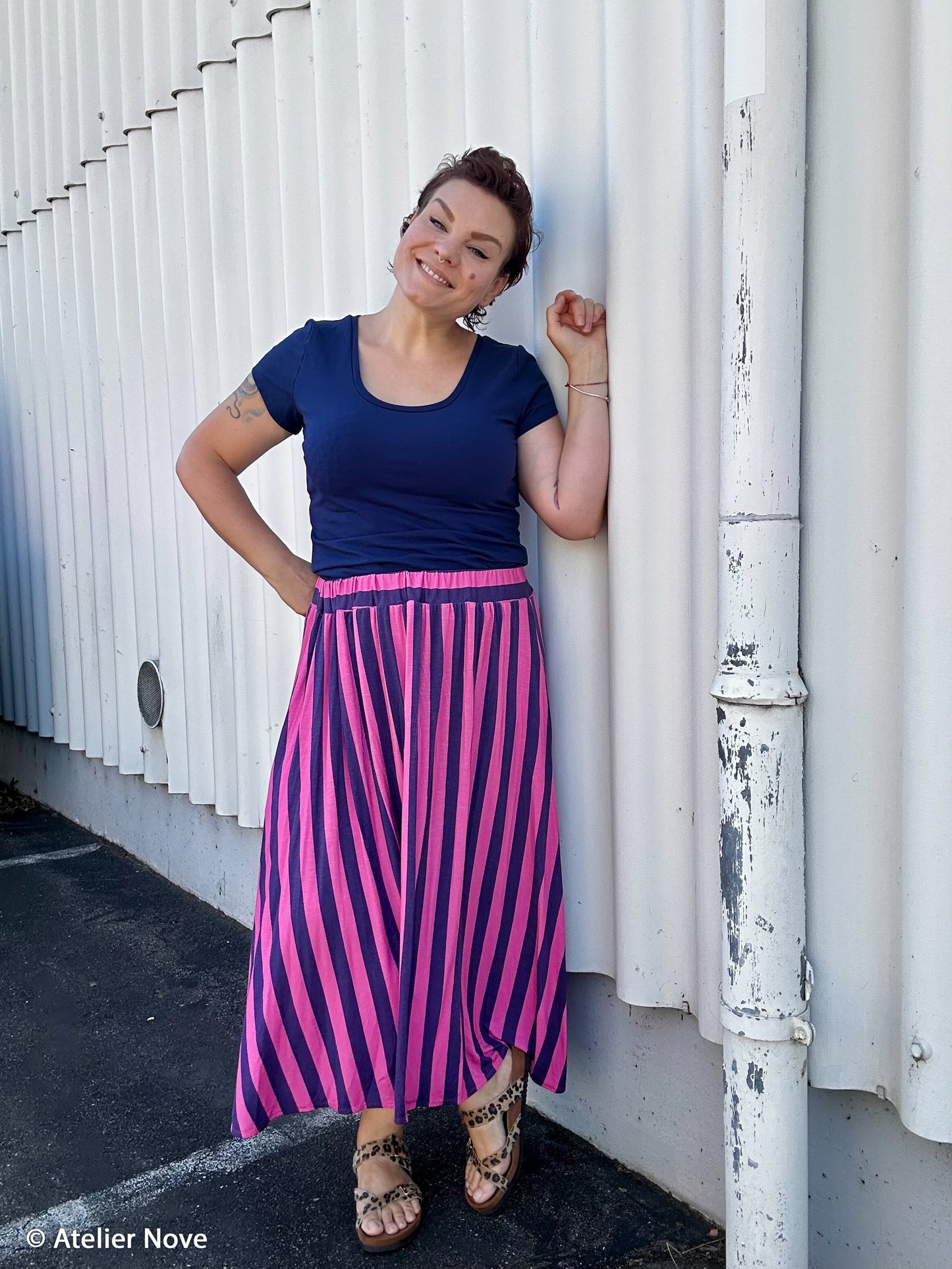 Viskosejersey Happy Stripes by cherry dunkelblau pink