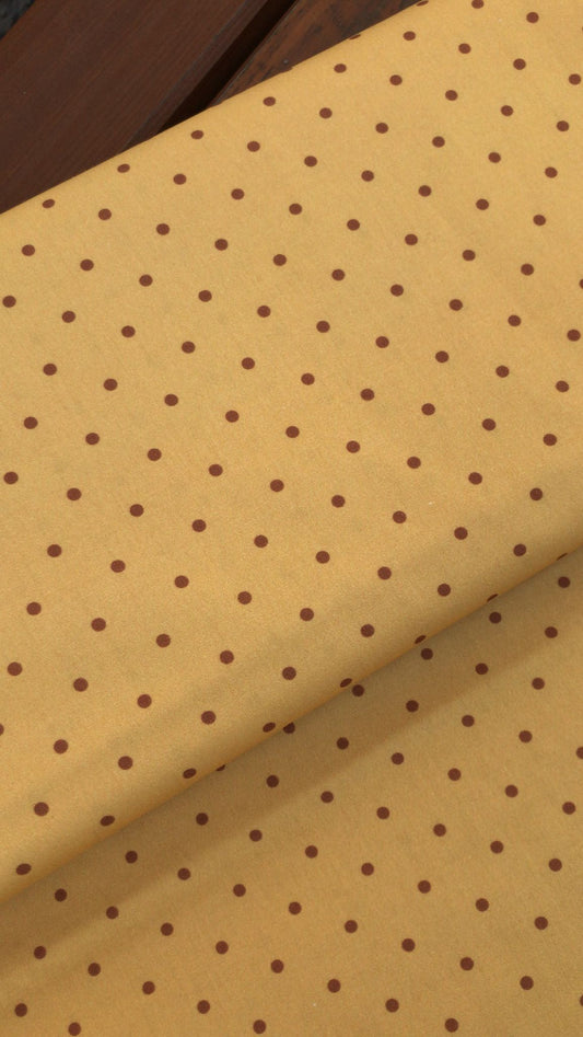 Baumwolle Punkte braun auf gelb 1m