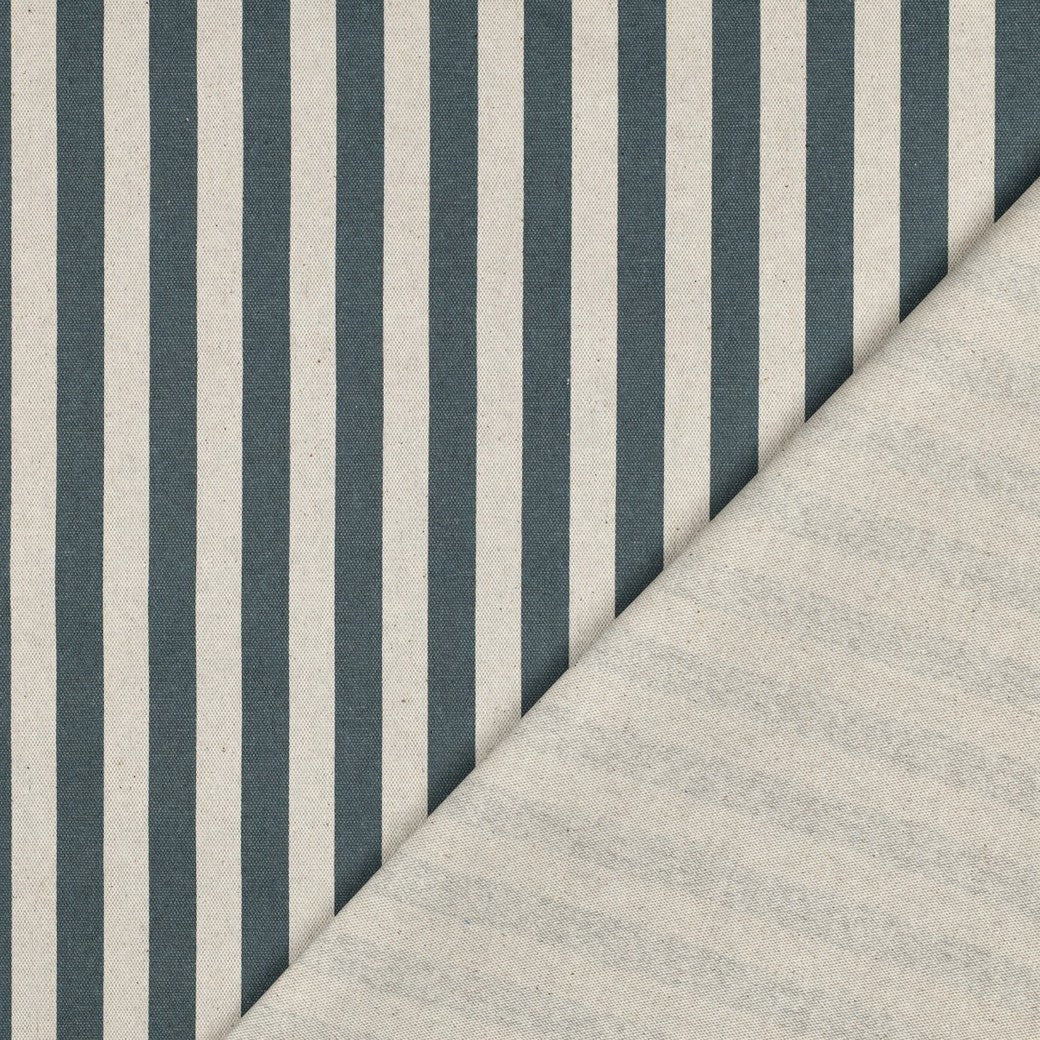 Bald erhältlich - Beschichteter Canvas in Leinenoptik Streifen jeansblau
