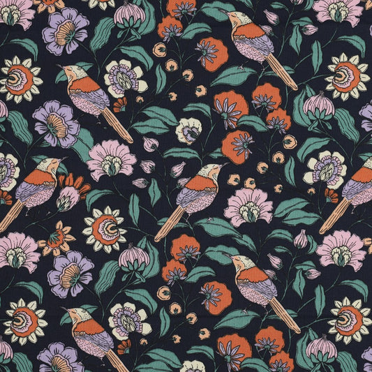 Beschichtete Baumwolle Flowers navy