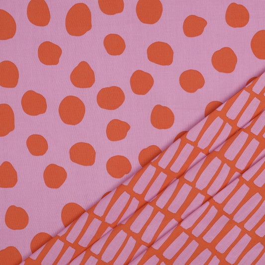 Beschichtete Baumwolle Dots and Stripes pink orange