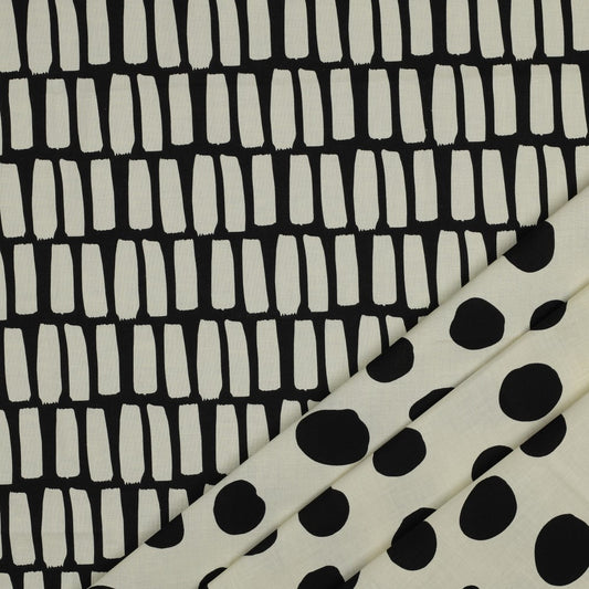 Beschichtete Baumwolle Dots and Stripes schwarz