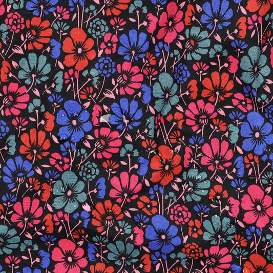 Beschichtete Baumwolle Flowers schwarz