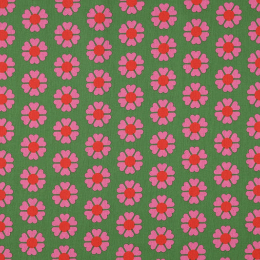 Beschichtete Baumwolle Retro Flowers grün pink