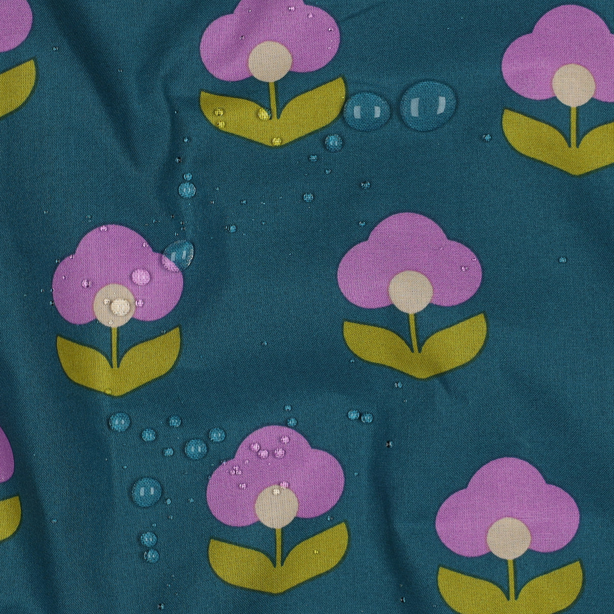 Beschichtete Baumwolle Retro Flowers petrol lilac