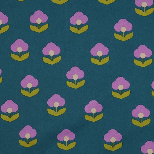 Beschichtete Baumwolle Retro Flowers petrol lilac