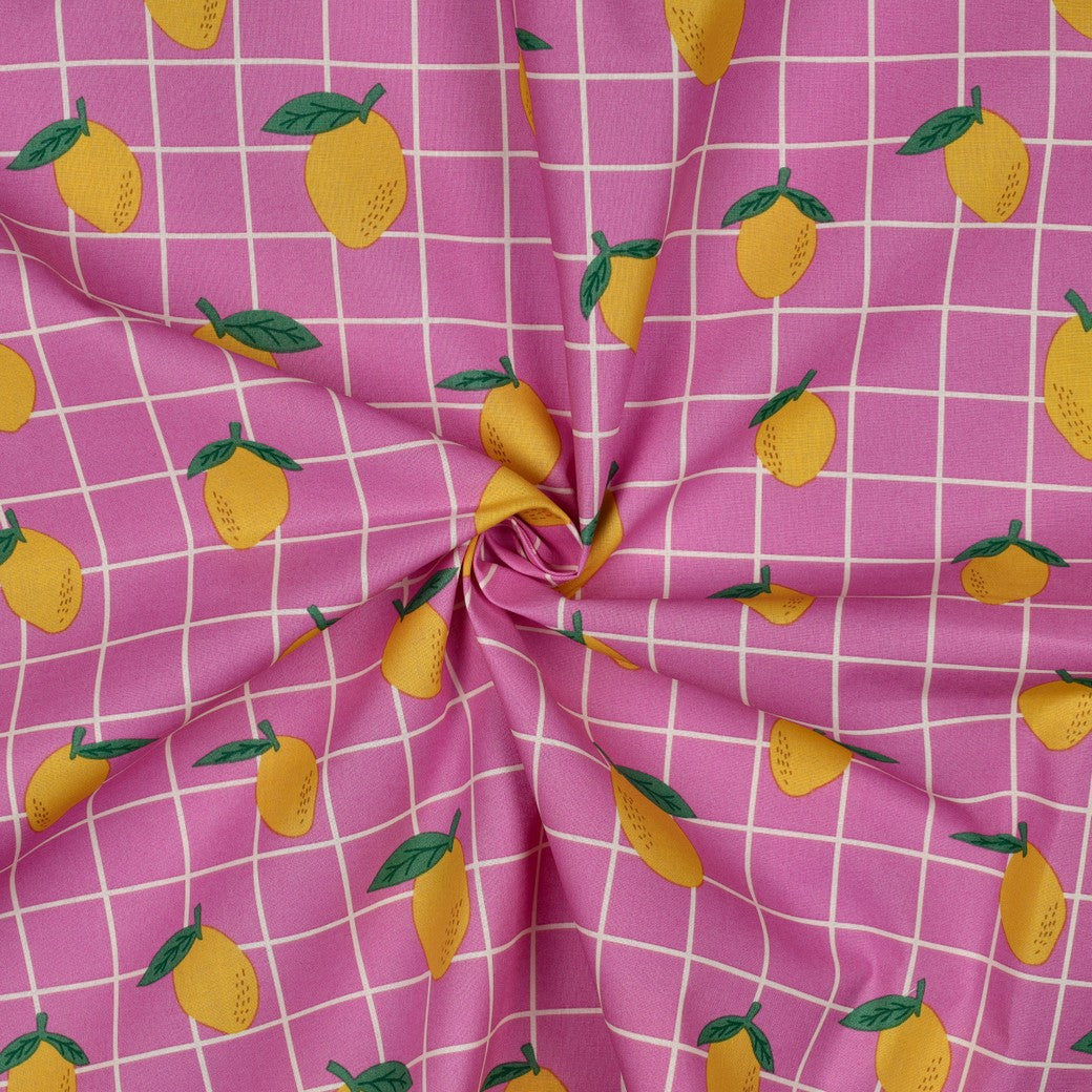 Beschichtete Baumwolle Früchte Zitronen rosa