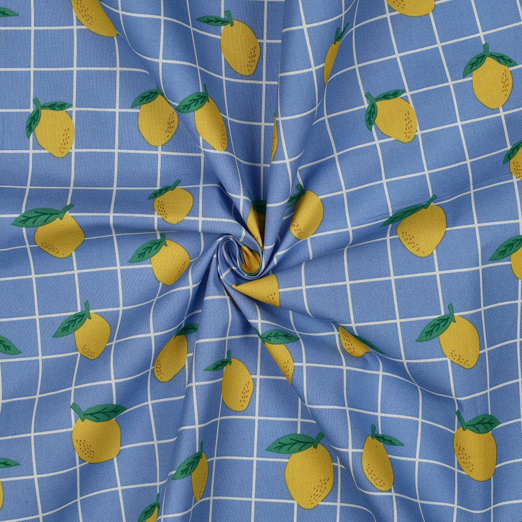 Beschichtete Baumwolle Früchte Zitronen blau