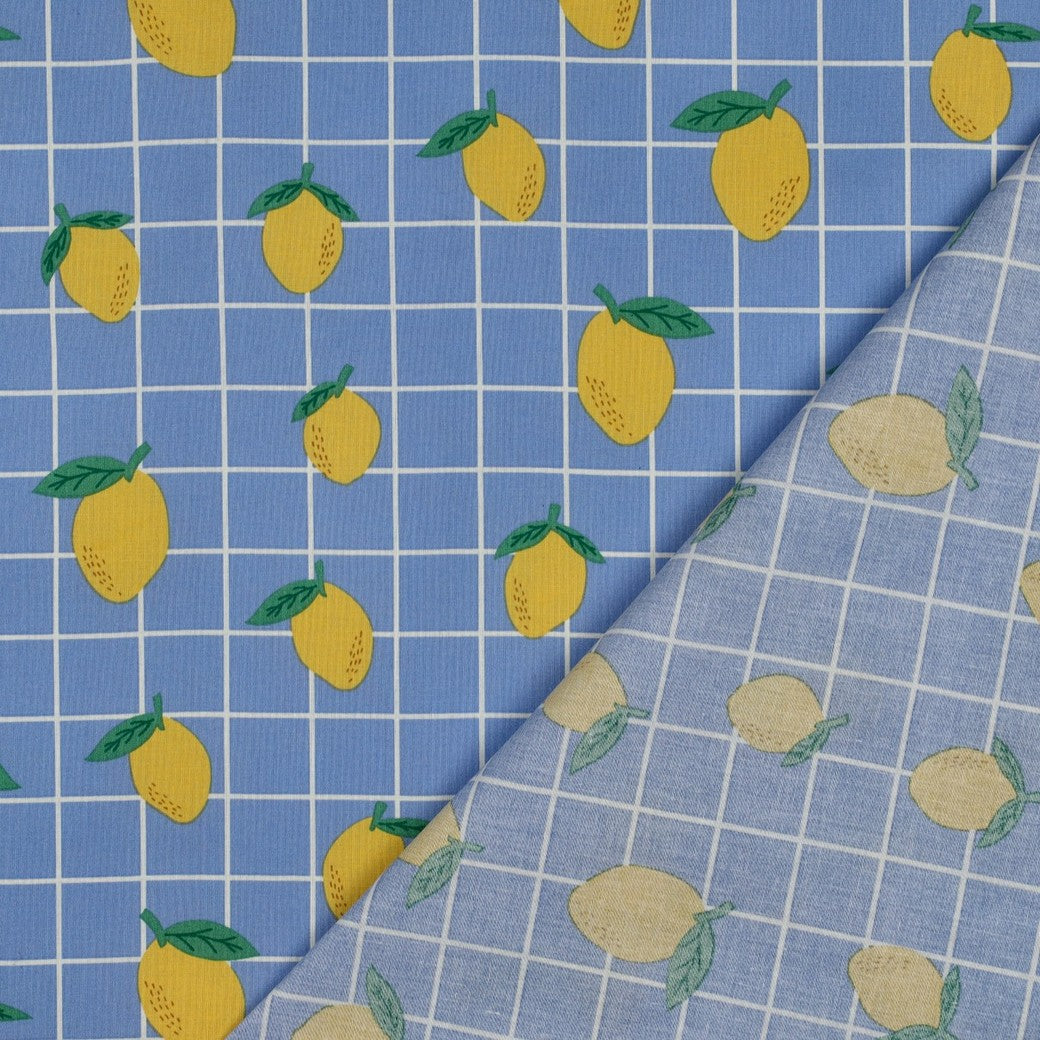 Beschichtete Baumwolle Früchte Zitronen blau