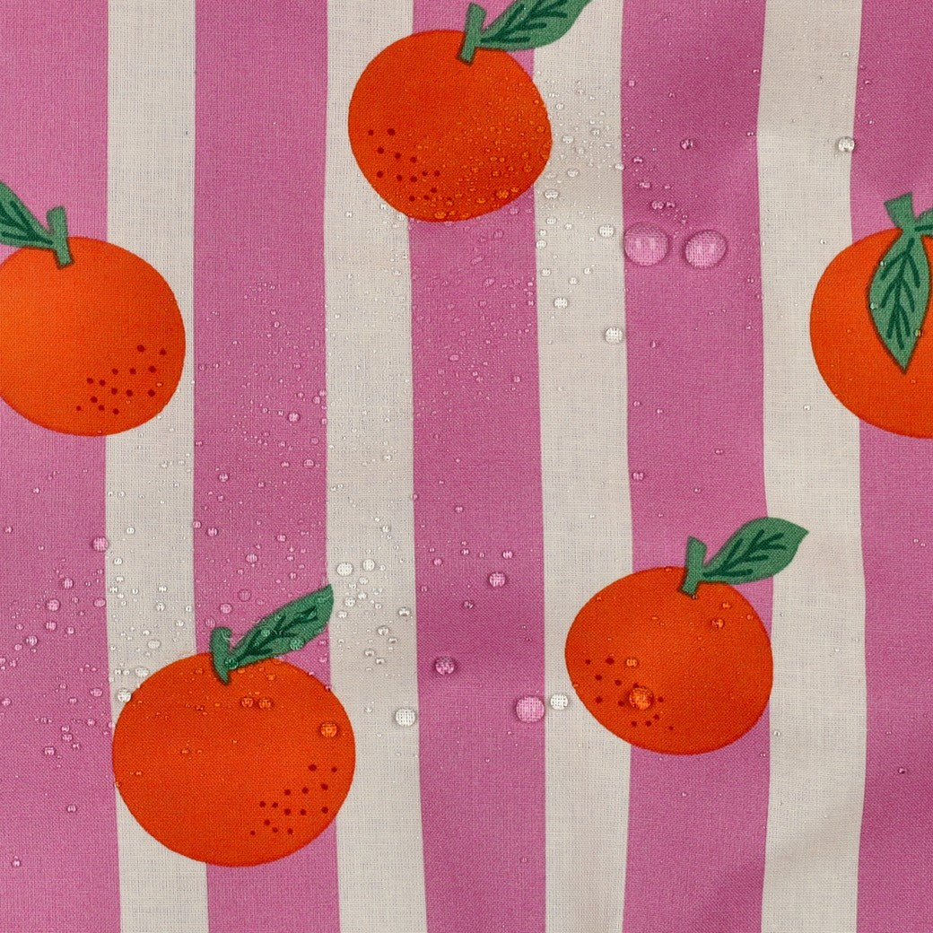 Beschichtete Baumwolle Früchte Orangen Streifen rosa