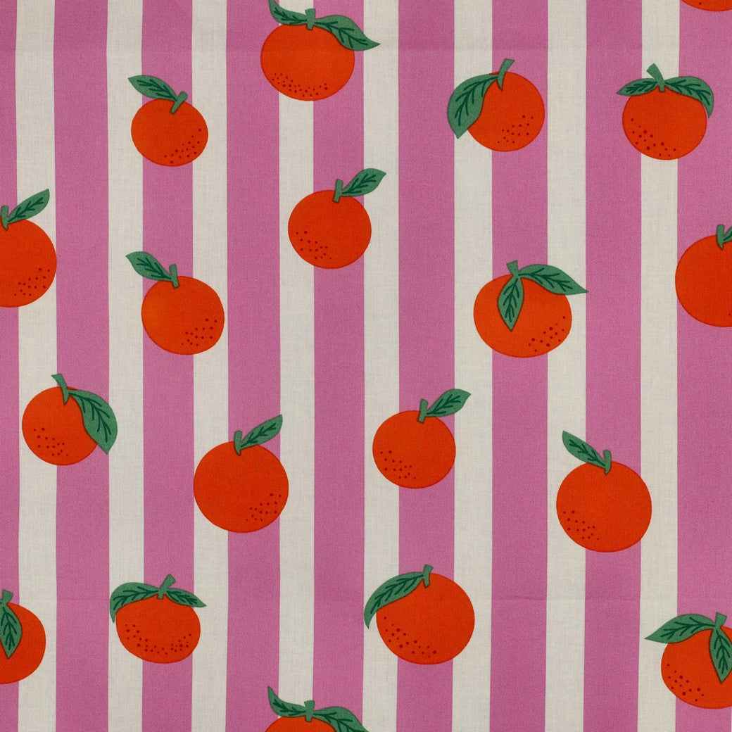 Beschichtete Baumwolle Früchte Orangen Streifen rosa