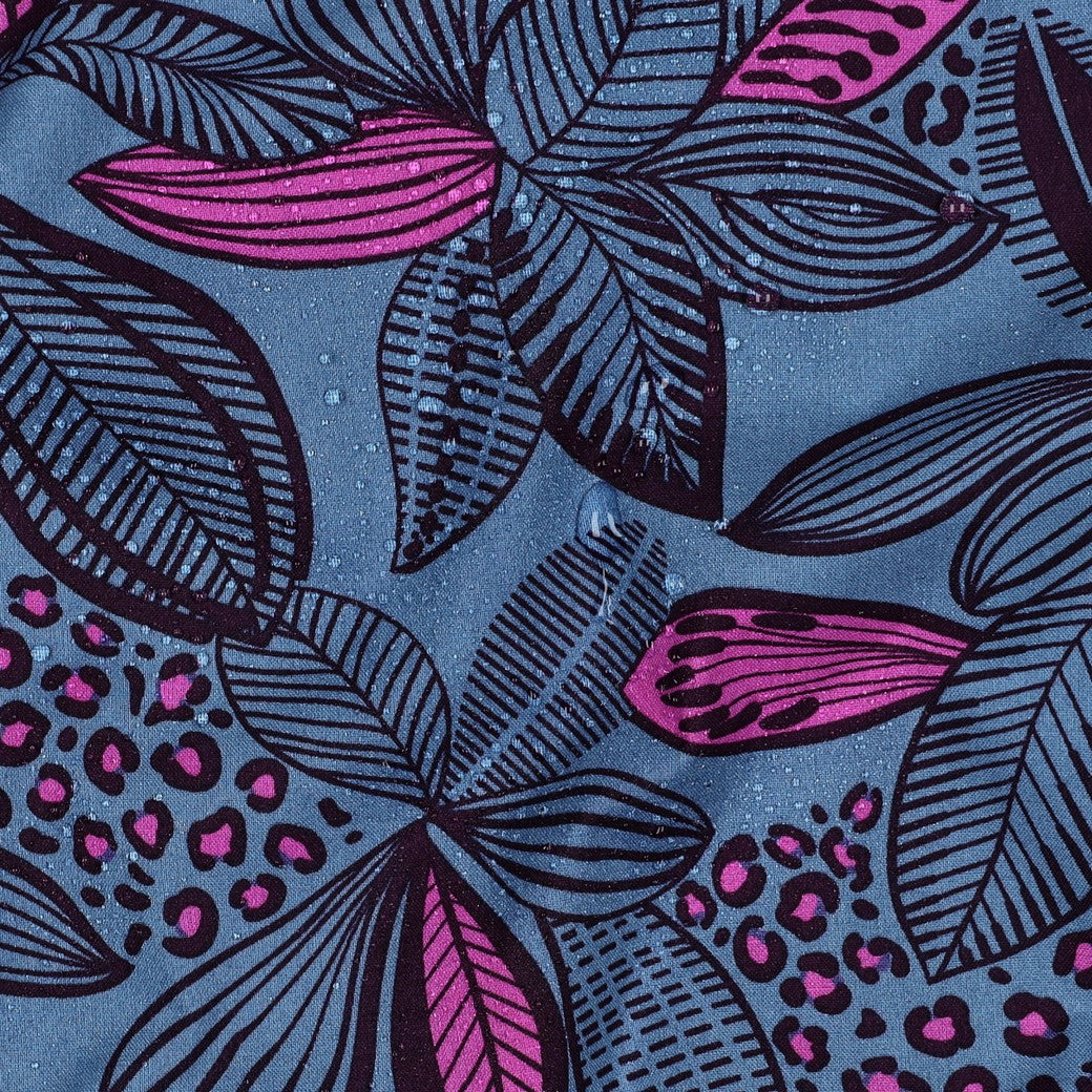 Beschichtete Baumwolle Blätter blau pink