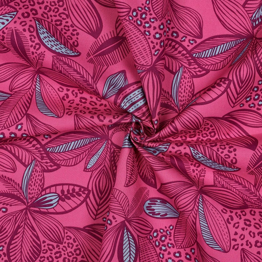 Beschichtete Baumwolle Blätter rosa bordeaux