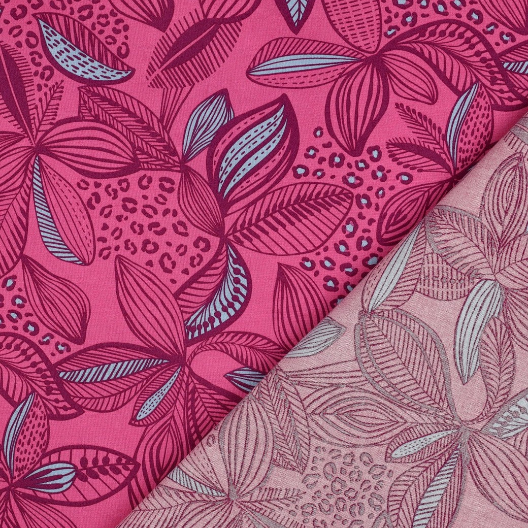 Beschichtete Baumwolle Blätter rosa bordeaux